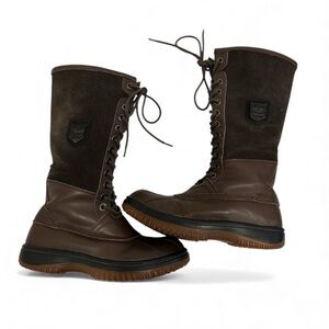 ATELIER NOIR BROWN SHEARLING & LEATHER LACE UP BOOTS